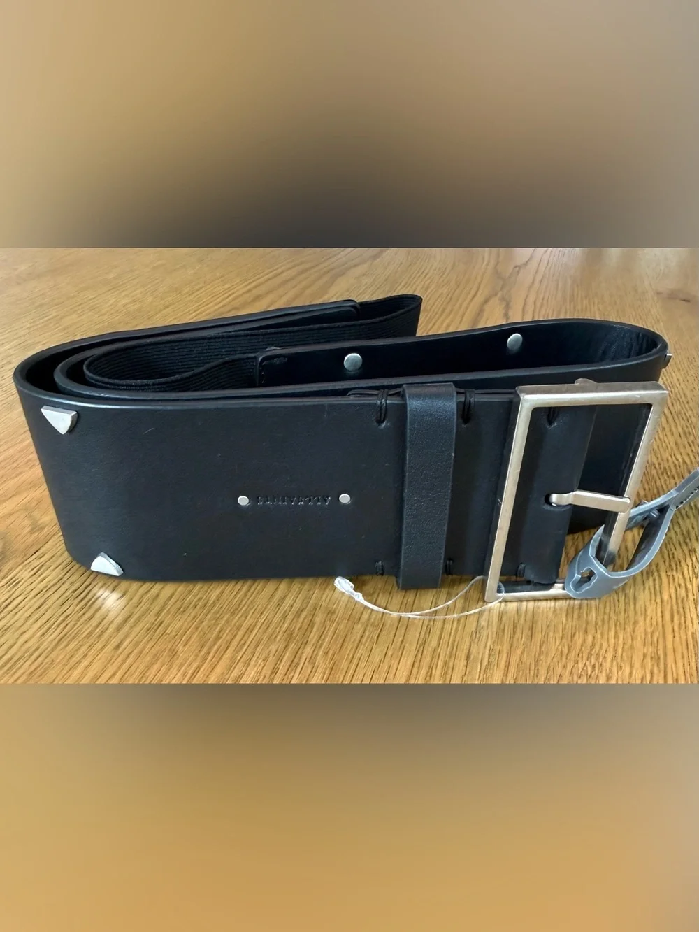 AllSaints Black Genuine Leather / Elastic Belt Silver Buckle Studded NWT